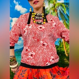 Vintage Hawaiian Print Blouse